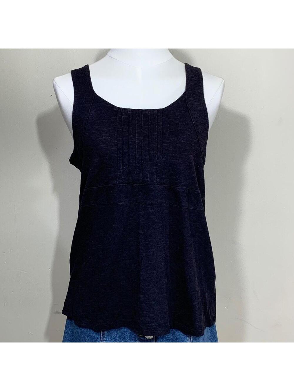 Horny Toad Tank Top Womens Large Charcoal Gray Pintuck Cutout Back Tencel Cotton